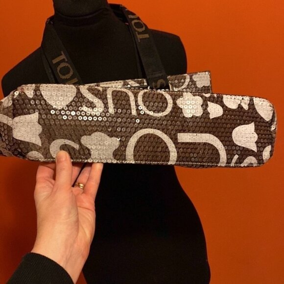 Tous Sequinned Purse Tote Brown Tan Turquoise Large Women’s Bag Pockets - Picture 9 of 9